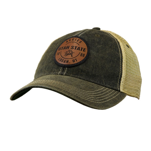 Utah State Aggies Leather Patch Trucker Cap black